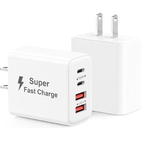 USB C Charger Block 40W, 2Pack 4-Port Type C Fast Charging Blocks, PD USB C Wall Charger + QC USB A Charger Cube Multiport Plug Compatible with iPhone 16 15 14 13 12 11 Pro Max XS, Samsung