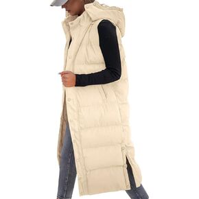 Grlasen Women's long Quilted Vest hooded long sleeve Button Down puff vest cotton padded jacket winter coat