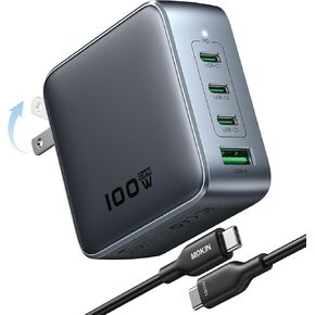 USB C Charger Block 100W, 4 Port GaN Charger USB C Fast Charging Station Foldable Compact Wall Charger Power Adapter for MacBook Pro/Air, Dell XPS, iPad Pro, iPhone 16/15, Galaxy S24, and More