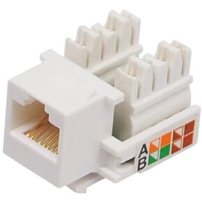 ENS 90° Angled CAT6 Keystone Jack in White, Slim Profile RJ45 Female Connector, Compatible with 90° Angled Speed Termination Tool, 10 Pack