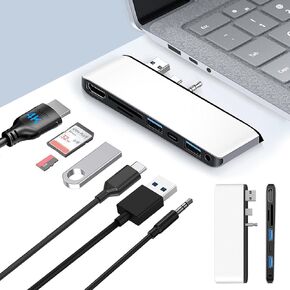 Surface Laptop 3/4/5 Docking Station with 4K HDMI, USB 3.0, USB 2.0, USB C, SD/TF Card Slot, 3.5mm Earphones Jack, USB Hub for Microsoft Surface Laptop GO/GO2