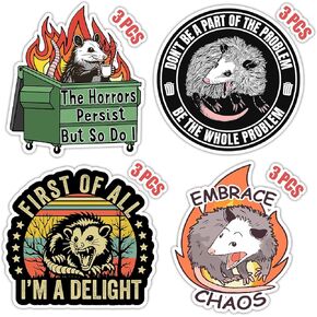 12pcs - Don't Be A Part of The Problem Be The Whole Problem Sticker Funny Possum Opossum Stickers, First of All I'm a Delight Opossum Stickers Decal for Car Phone Laptop Water Bottle Gift Decor