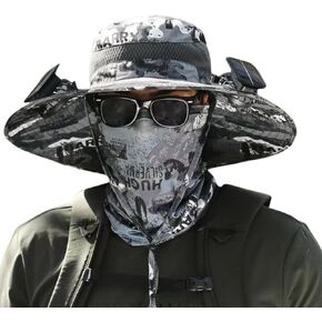 Wide Brim Solar Fan Outdoor Fishing Hat,Waterproof Hat with Two Solar Fan for Men/Women,Solar Fan Hat UPF50+