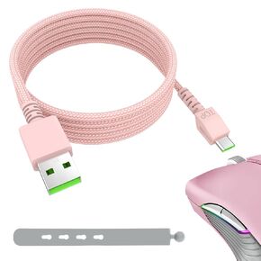 Toxaoii Mouse USB Charging Cable Micro Charger Cord for Razer Viper Ultimate,Basilisk Snake Ultimate,Viper V2 Pro,Viper Professional,with Nylon Braided Cable,Durability&Fast Charging (Pink, 5.9FT)