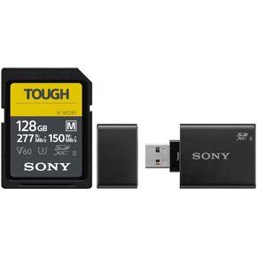Sony 128GB SF-M Series High-Speed Tough SD Card (2-Pack) Bundle with Sony UHS-II USB 3.1 SD Card Reader (3 Items)
