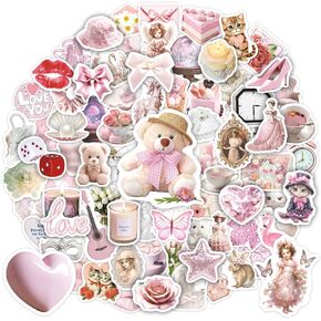 200 PCS Coquette Stickers, Coquette Aesthetic Pink Stickers for Girls Women, Cute Girly Stickers Vinyl Coquette Decals for Water Bottle Laptop Scrapbook Decoration