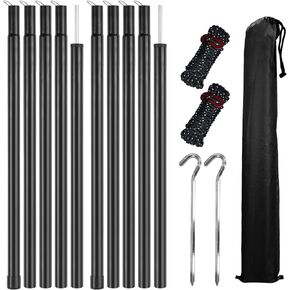 Tent Poles for Tarp, KescherAb Adjustable Tarp Poles Aluminium Tarp Poles Set of 2 for Tent Fly, Awning, Outdoor Camping, Hiking, Backpacking & Rainfly with Pegs & Reflective Ropes, Black