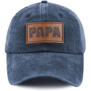 Fishing Papa Hats for Men, Vintage Cotton Fishing Decor Leather Patch Baseball Cap for Dad Papa