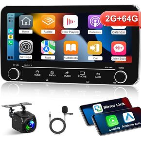 2+64G Android 13 Double Din Car Stereo with Wireless Carplay and Android Auto - 10.25 Inch Touch Screen Car Radio, GPS WiFi Equalizer FM RDS SWC + MIC, AHD Rear View Camera
