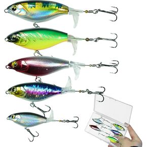 Top Water Bass Fishing Lures - 5 Pcs Topwater Fishing Lures with Floating Rotating Tail Barb Treble Hooks for Freshwater or Saltwater Bass Topwater Lure