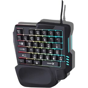 One-Handed Gaming Keyboard, 35 Keys, 3 Color Backlight, Wide Palm Rest, Gaming Keyboard for Computer for Mobile Games