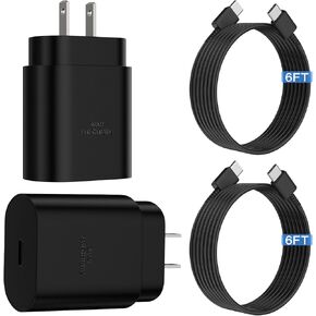Super Fast Charger USB C，2-Pack 25W Type C Charger Fast Charging with 6Ft Cable Compatible with Galaxy S23 Ultra/S23+/S22/S21/S20/Phone 15/15 Plus/15 Pro Max