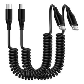 Coiled USB C to USB C Cable Fast Charging, 2Pack 6FT USB C to Type C Charger Cord for Car, Retractable USB-C Extension Cable for iPhone 15 Samsung Galaxy S24 Z Flip5 Fold5 A14 A54 A13 5G S23,Pixel 8 7