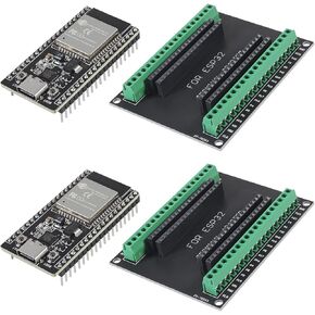 2ets USB C 38 Pin ESP32 ESP-32D ESP-WROOM-32 CP2012 WiFi+Bluetooth Dual Core Type-C Interface ESP32-DevKitC-32 Development Board Module with ESP32 Breakout Board Shield Terminal Adapter