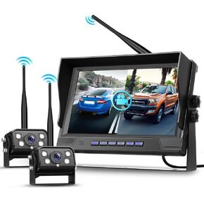 Hodozzy Wireless Backup Camera Digital System Kit, 9 Inch Dual Split Screen Monitor with Blind Spot Warning, IP 68 Waterproof 2 Backup Camera, Recording,Night Vision,Loop Record Trucks/RV/SUV