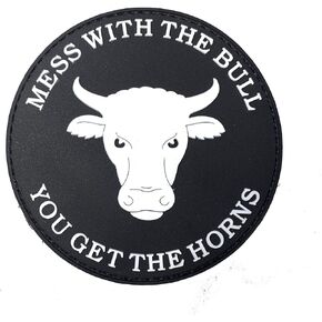 Mess with The Bull You Get The Horns Morale Patch Hook and Loop Round