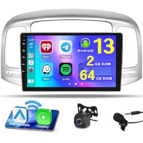 [2+64G] Hikity Android 13 Car Stereo for Hyundai A 2006-2011 with Wireless Carplay Android Auto Mirror Link, 9 Inch Touchscreen Radio GPS WiFi Bluetooth FM RDS MIC Backup Camera