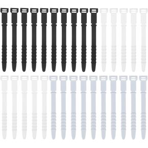 uxcell 30Pcs Silicone Cable Ties 4.5 Inch Reusable Wire Ties Elastic Cable Cord Organizer Straps for Cords Wire USB Charge Management Food Storage, Black/White/Blue