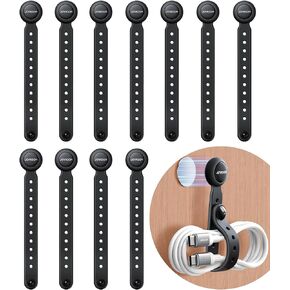 12PCS Silicone Magnetic Cable Ties for Bundling & Organizing,JOYROOM Elastic Reusable Cord Ties Adjustable bundled Size with11 Buckle hole,cable Management Ties cord Organizer for Home,Office(Black)