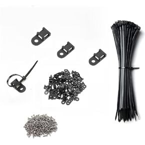 حلقات ربطة عنق الكبل الأسود Zip Kit-50 Pcs الكابل Zip Tie Tide Type Type Base مع 50 pcs 6 "علاقات الكابلات و 50 PCS Tapping Screw ، حاملي منظمات الكابلات السلكية المشابك