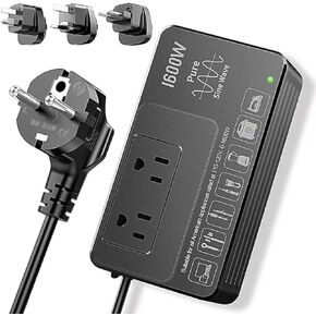 1600Watt Voltage Converter 220V to 110V for Any American Appliances Such as Hair Dryer, Curling Iron, Coffee Maker, Surge Protection, High Power Step Down Converter US to EU/UK/AU/Asia