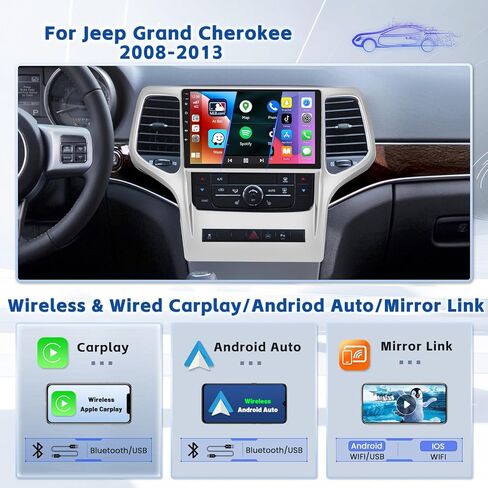 [8-Core 4+64g] Android 13 لجيب جراند شيروكي 2008-2013 سيار مع راديو Carplay اللاسلكي Android Auto ، Hikity 9 '' شاشة اللمس Radio GPS GPS Link WiFi Cam Cam Bluetooth FM RDS in Kuwait