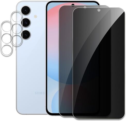 [2+2] Privacy Screen Protector for Samsung Galaxy S24 FE, 2* Anti-Spy Tempered Glass Film + 2* Camera Lens Protector, 3D Full Coverage, 9H Hardness, Upgrade Edge Protection, Easy Installation, Bubble Free in Kuwait