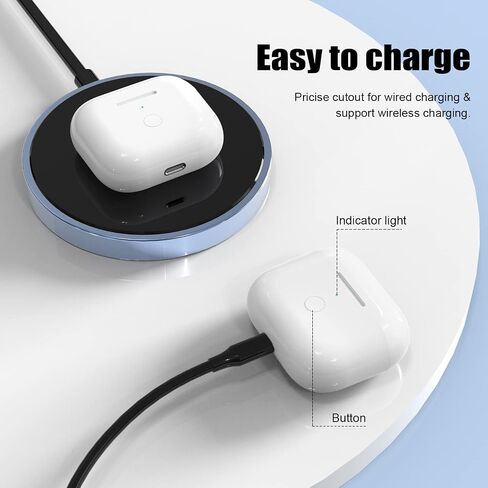 حالة الشحن اللاسلكية متوافقة مع حالة شحن الجينات الثالثة AirPods ، حالة بديلة لغطاء حالة الشاحن Air Pod 3 مع زر مزامنة الاقتران من Bluetooth (غير مدرجة) ، أبيض in Saudi Arabia