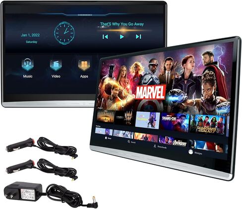 13.3 Inch 4K Android 11 Dual Car Headrest Video Player, 2G+32G Rear Seat Car TV with 2.4G/5G WiFi, Car Headrest Screen Support Phone Wireless Connection Mirror Link, HDMI in+Out/Bluetooth/FM/USB in Saudi Arabia