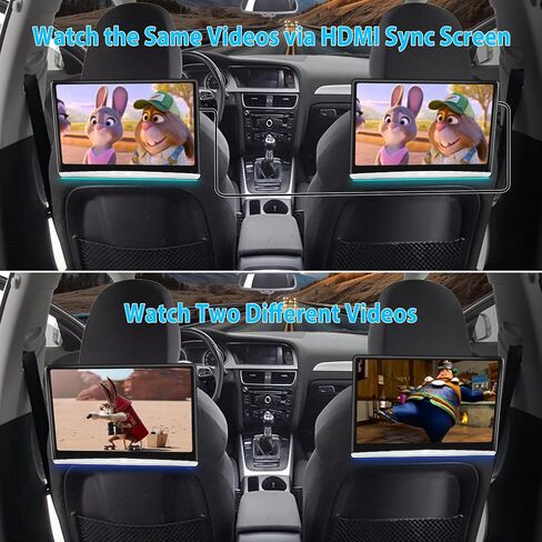 13.3 Inch 4K Android 11 Dual Car Headrest Video Player, 2G+32G Rear Seat Car TV with 2.4G/5G WiFi, Car Headrest Screen Support Phone Wireless Connection Mirror Link, HDMI in+Out/Bluetooth/FM/USB in Saudi Arabia