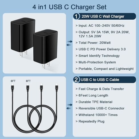 Type C Charger Adaptive Super Fast Charger لـ Samsung Galaxy S25/S24 Fe/S23 Ultra/S22/A16/A35/A25/A15/A54/A14/A13/A53/A23/S21/Z مربع شاحن الحائط 6 أقدام و Charroid Charger Cable in Kuwait