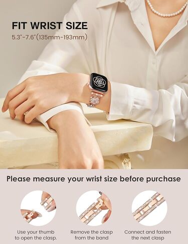 W-Rara Bling Metal Band متوافق مع Apple Watch Band 40/44/45/38/41/42/46/49 مم ، حزام فخم من الأني آي وريتش كاميليا لسلسلة IWATCH SE 10/9/8/7/6/5 /4/3/2/1/Ultra (1/2) in Saudi Arabia