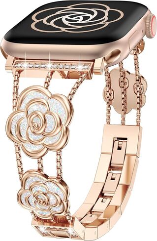 W-Rara Bling Metal Band متوافق مع Apple Watch Band 40/44/45/38/41/42/46/49 مم ، حزام فخم من الأني آي وريتش كاميليا لسلسلة IWATCH SE 10/9/8/7/6/5 /4/3/2/1/Ultra (1/2) in Saudi Arabia