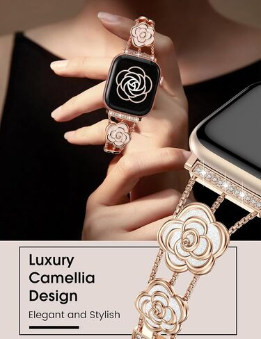 W-Rara Bling Metal Band متوافق مع Apple Watch Band 40/44/45/38/41/42/46/49 مم ، حزام فخم من الأني آي وريتش كاميليا لسلسلة IWATCH SE 10/9/8/7/6/5 /4/3/2/1/Ultra (1/2) in Saudi Arabia