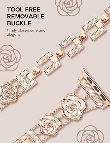 W-Rara Bling Metal Band متوافق مع Apple Watch Band 40/44/45/38/41/42/46/49 مم ، حزام فخم من الأني آي وريتش كاميليا لسلسلة IWATCH SE 10/9/8/7/6/5 /4/3/2/1/Ultra (1/2) in Saudi Arabia