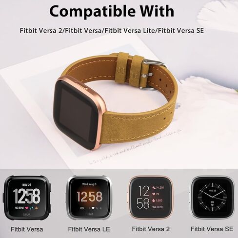 Vancle Band Compatible with Fitbit Versa 2 Bands - Genuine Leather Band Replacement Strap for Women & Men in Kuwait