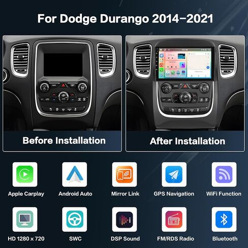 8-Core 2+64g Android 13 Stereo ل Dodge Durango 2014-2021 ترقية راديو ، و 9 '' 'IPS touch screen مع Carplay و Android Auto ، وكاميرا النسخ الاحتياطي AHD ، ومرآة ، وملاحة GPS ، DSP in Saudi Arabia