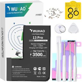 WUHAO Replacement for iPhone 13 Pro Battery, [2024 Upgraded] 3500mAh for iPhone 13 Pro A2638 A2483 A2636 A2639 A2640 Battery with [Set of Screws]+Camera Lens Protector+Professional Repair Tool Kit