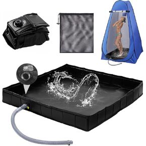 Upgraded Portable Shower Pan 41" x 41" x 5" with Mesh Storage Bag, Foldable Camping Shower Base & Floor with Detachable Drain Pipe Ideal for Camping, RV, Outdoor, Indoor and Portable Shower Stall