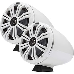 Kicker KMFC8W 8" Flat Mount Loaded Marine Wake Towers with 46KM84L Speakers - White Grills and Enclosures