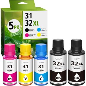 31 32XL Ink Bottle Set, Smart Tank 7602 5101 6001 651 Ink Refill Compatible with HP 31 Ink 32XL Black Ink Bottle Set for Smart Tank 5101 7602 5000 651 5103 6001 7301 7001 7302 5102 7002 7006 Printers
