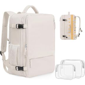 Travel Backpack For Women, Airline Approved Personal Item Bag, Carry On Backpack,17 Inch Laptop School Backpack, Waterproof Casual Overnight Bag, Hiking Backpack (Beige)