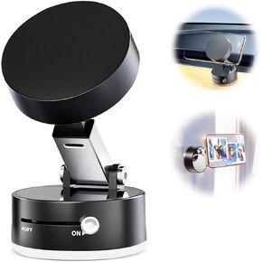 Vacuum Magnetic Suction Phone Mount, Hands-Free Shower Phone Holder, Stand Magnetic Cell Phone Holder for Car/Gym/Mirror/Smooth Surface, Compatible with iPhone & Android(Black)
