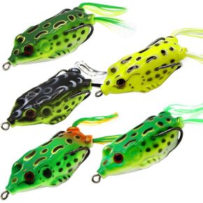 5pcs مجموعات Topwater Frog مجموعات مع صندوق الطعم ، Frog Frog Ray Frog Topwater Fishing Crankbait Lures ، الطعم الاصطناعي الاصطناعي لرأس الثعبان ، طعم ضفدع ناعم.