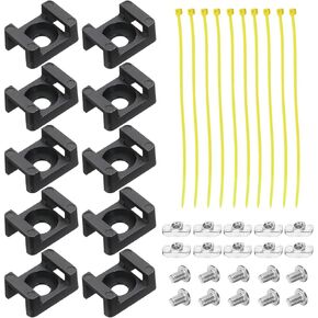 MECCANIXITY 10Pcs Cable Zip Tie Base 6.5mm Hole Dia Saddle Type Wire Holder for 40 Series European Standard Aluminum Extrusion with M5 Screws, Nuts, Ties Black