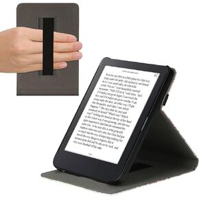 kwmobile Cover Compatible with Kobo Clara 2E / Tolino Shine 4 Case - Stand + Strap - Travel Black/Multicolor