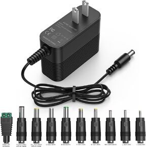 24V Power Supply 24W 24V 1A Power Adapter with 10 Interchangeable Jacks 24 Volt Charger Universal for LED Strip Light for CCTV Camera for BT Speaker for GPS for Webcam for Router and other 24V Devices