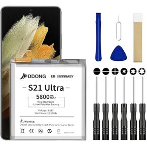 for Galaxy S21 Ultra Replacement Battery, Upgraded 5800mAh EB-BG998ABY Battery for Samsung Galaxy S21 Ultra 5G SM-G998B/DS SM-G998U SM-G998B with Repair Tool Kit