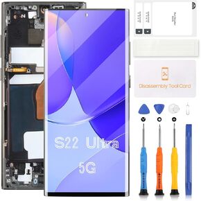 OLED for Samsung Galaxy S22 Ultra 5G G908 Screen Replacement for SM-S908B, SM-S908B/DS, SM-S908U LCD Display Touch Screen Digitizer Assembly Repair Kit 6.8" (Black with Frame)
