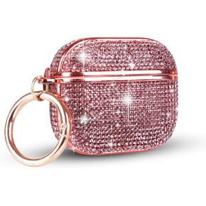 LUVI for AirPods 4 Diamond Case Rhinestone Bling Glitter Crystal Shiny Sparkle Cute for AirPods 4 Cover for Girls Women Wireless Charging Luxury Skin for Apple AirPods 4 Pink